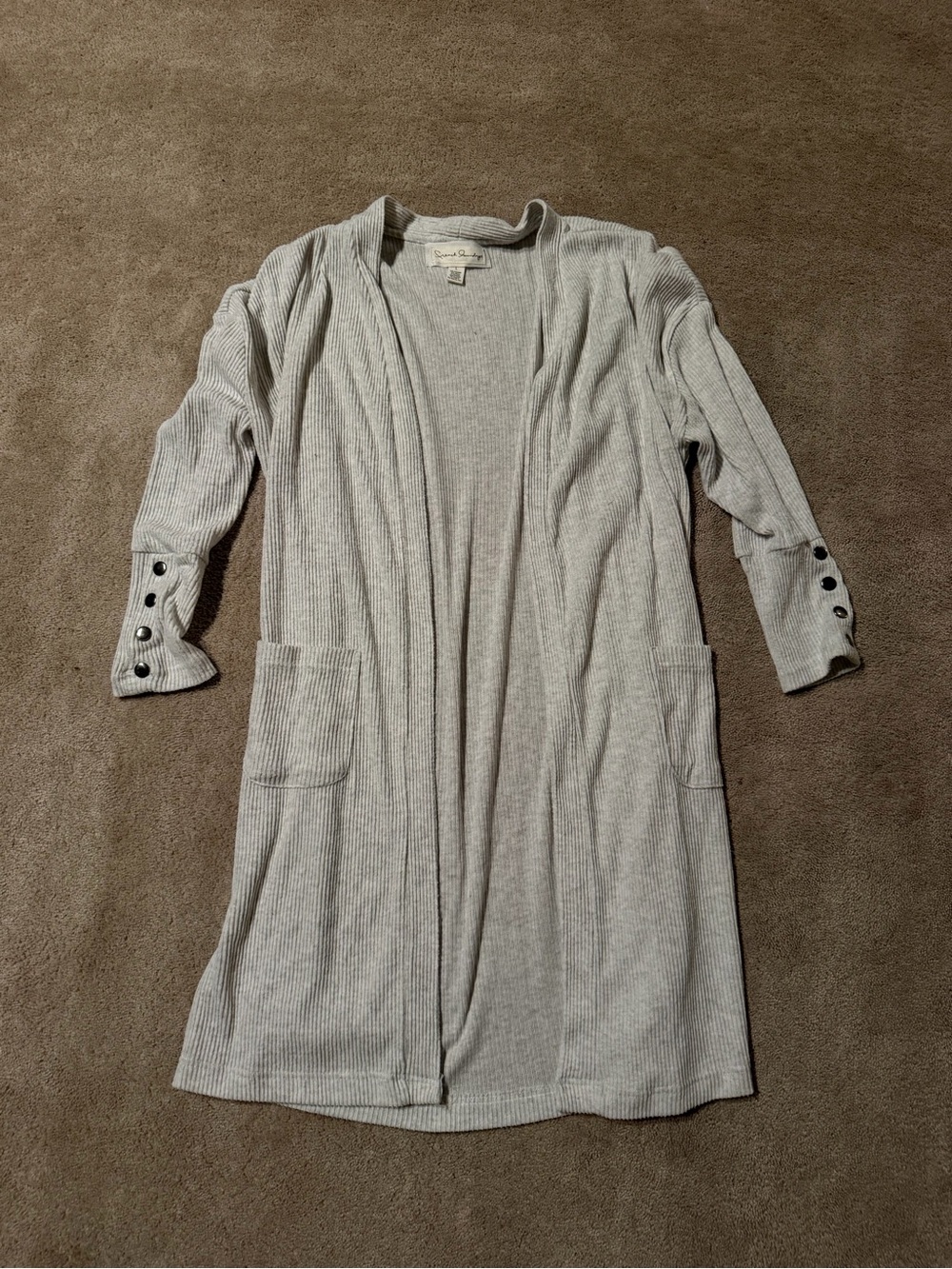 Lightweight Ribbed Open-Front Cardigan - Light Gray - Picture 2 of 3